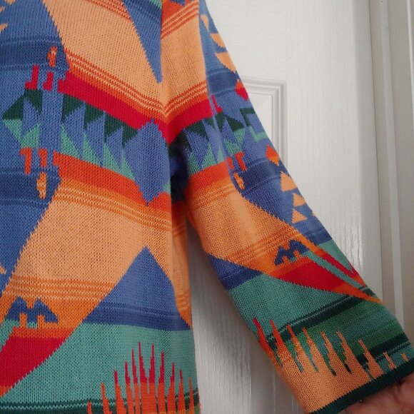 Chaps Navajo Aztec Southwestern Indian Blanket pattern Sweater M Rainbow - Picture 8 of 11